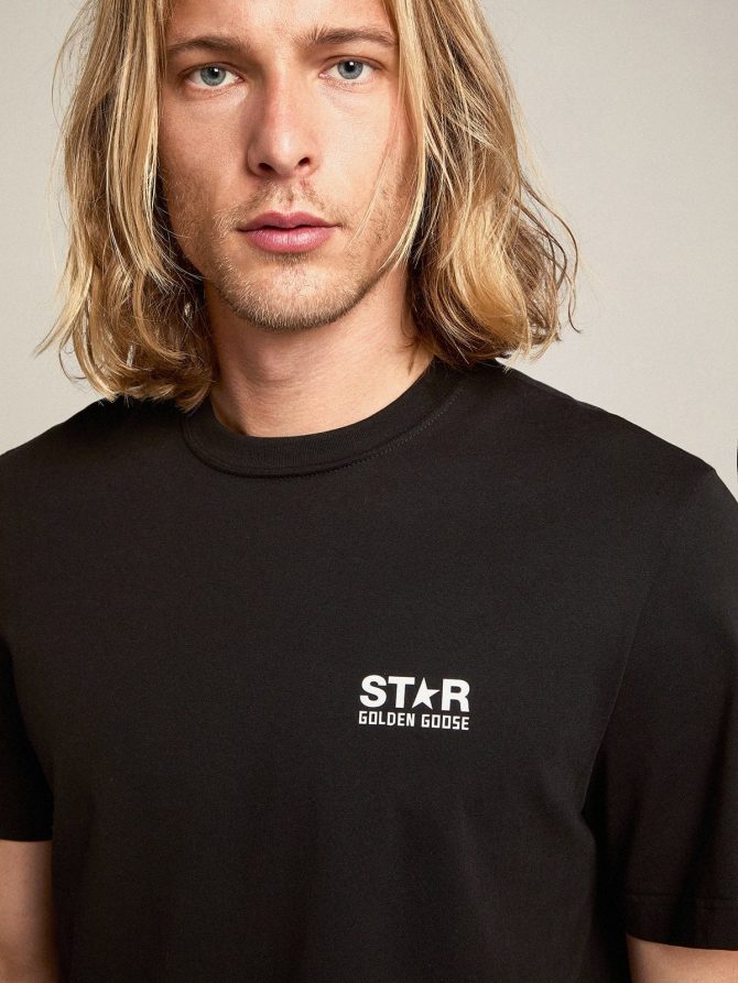 Men’s black T-shirt with contrasting white logo and star - Image 2