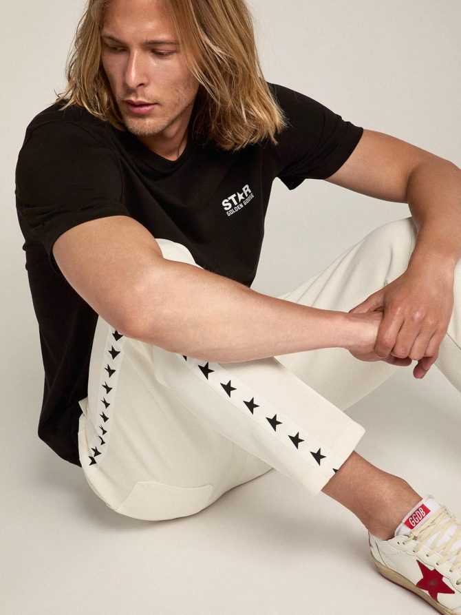 Men’s black T-shirt with contrasting white logo and star - Image 3