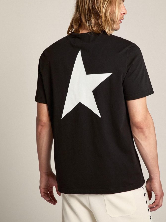 Men’s black T-shirt with contrasting white logo and star - Image 4
