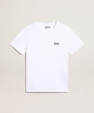 White T-shirt with contrasting black logo on the front
