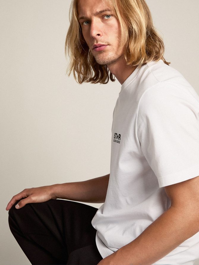 White T-shirt with contrasting black logo on the front - Image 2