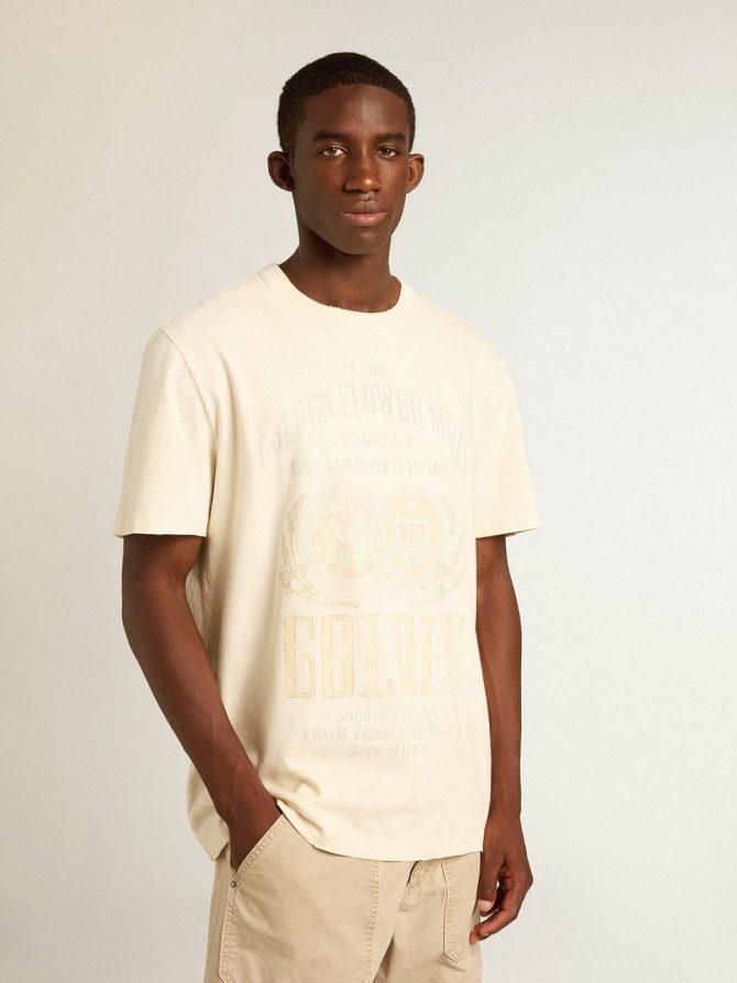Men’s aged white cotton T-shirt with print on the front - Image 5