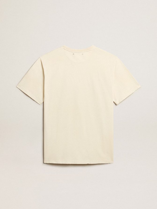 Men’s aged white cotton T-shirt with print on the front - Image 6