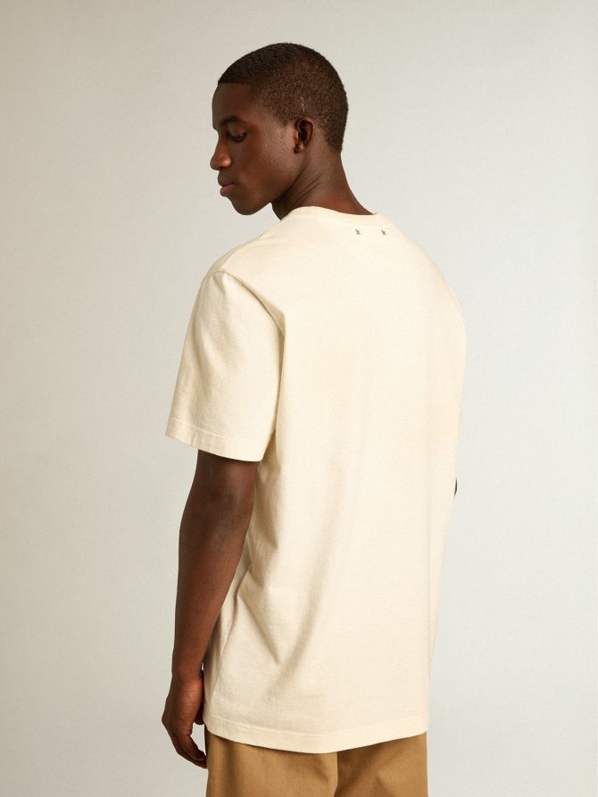 Men’s cotton T-shirt in aged white with faded lettering - Image 4
