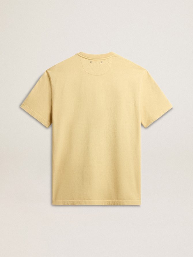 Men’s cotton T-shirt in pale yellow with faded lettering - Image 2
