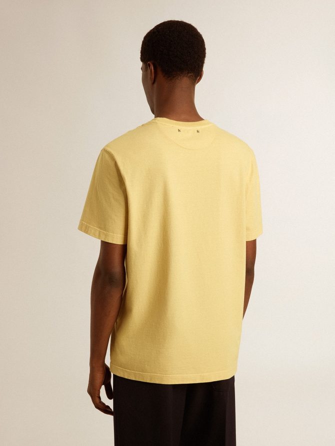 Men’s cotton T-shirt in pale yellow with faded lettering - Image 5