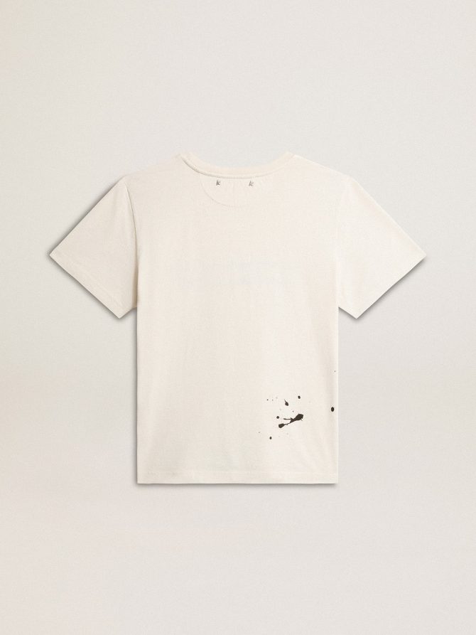 Men’s T-shirt in aged white cotton with print and embroidery - Image 6
