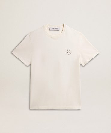 Men’s cotton T-shirt in aged white with print on the heart