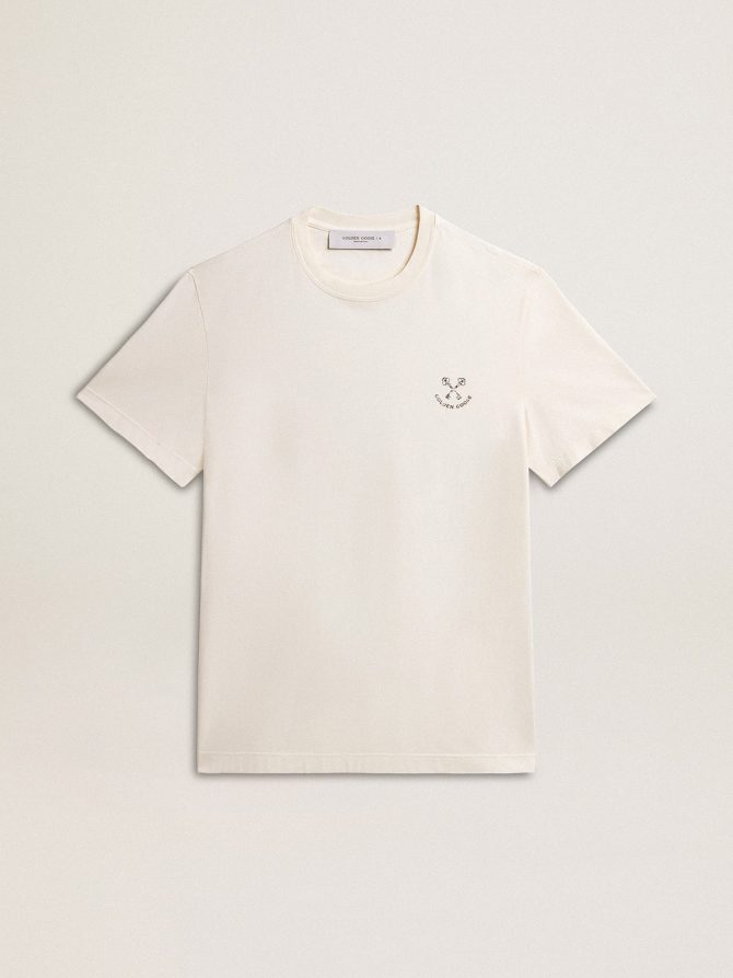 Men’s cotton T-shirt in aged white with print on the heart