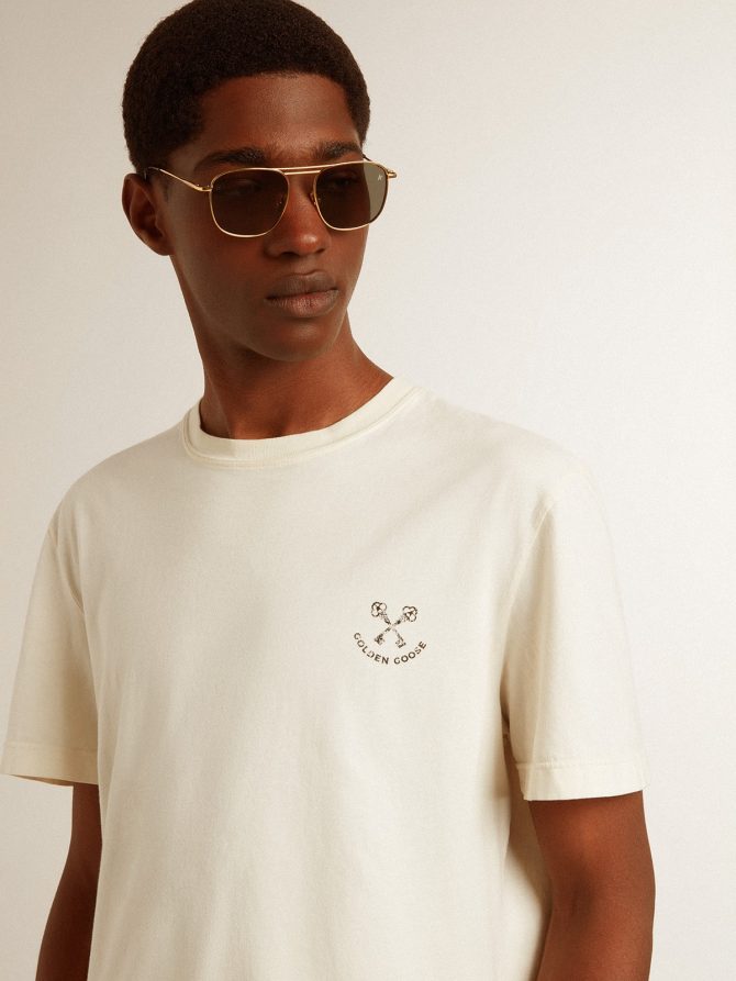 Men’s cotton T-shirt in aged white with print on the heart - Image 5
