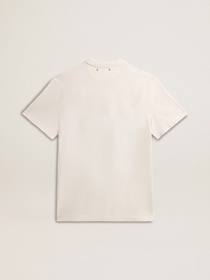 Men’s cotton T-shirt in aged white with print on the heart - Image 6