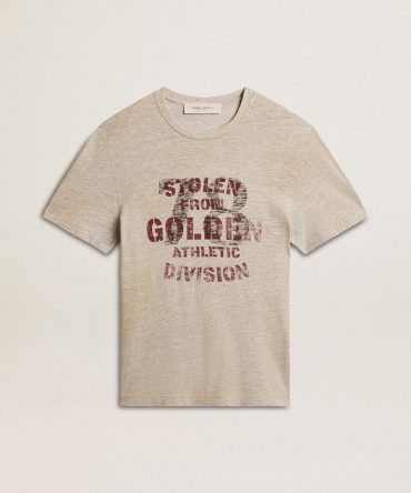 Men’s gray cotton T-shirt with vintage print on the front