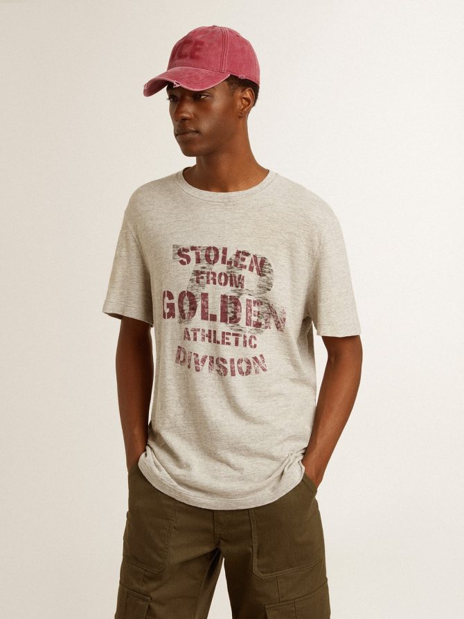 Men’s gray cotton T-shirt with vintage print on the front - Image 3