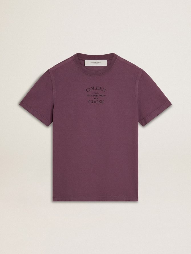 Men’s cotton T-shirt in worn purple with logo print
