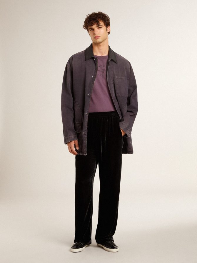 Men’s cotton T-shirt in worn purple with logo print - Image 3