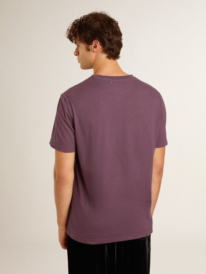 Men’s cotton T-shirt in worn purple with logo print - Image 4