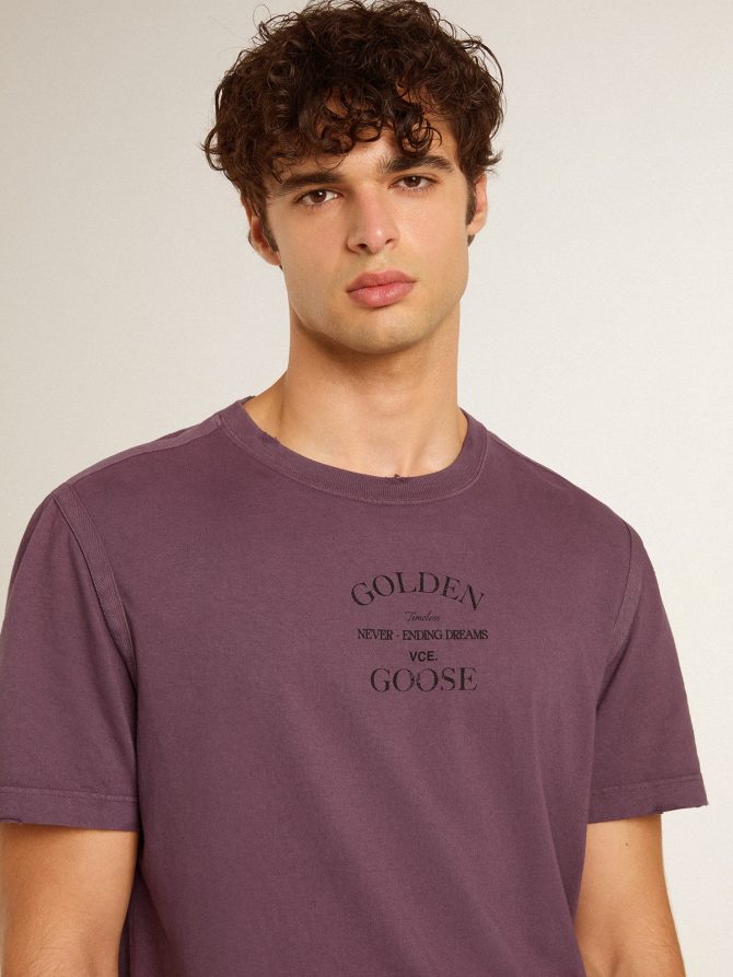 Men’s cotton T-shirt in worn purple with logo print - Image 5