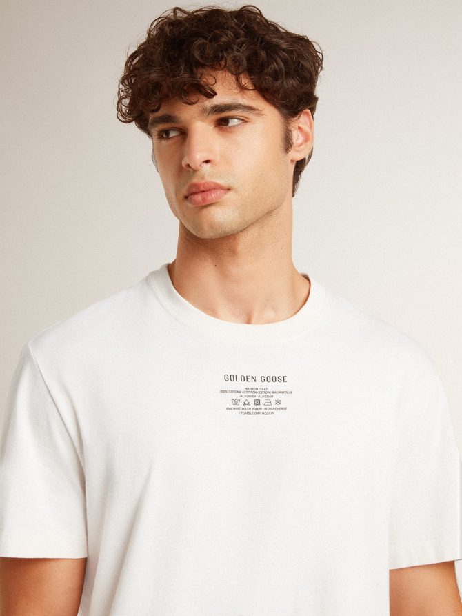 Men’s worn-white cotton T-shirt with black lettering - Image 5