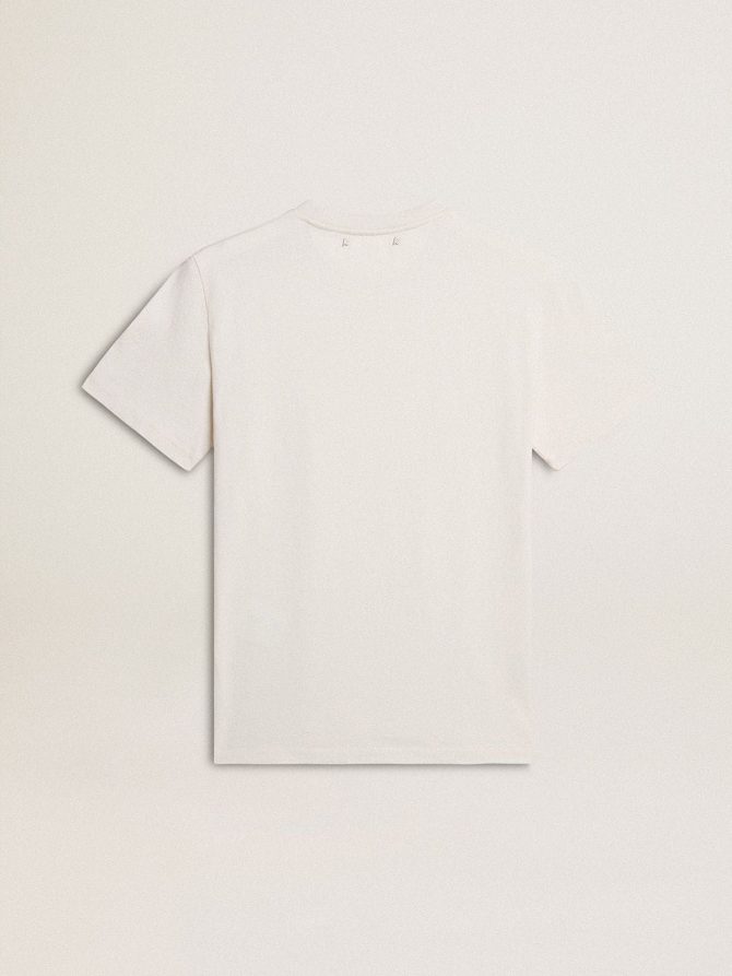 Men’s worn-white cotton T-shirt with black lettering - Image 6