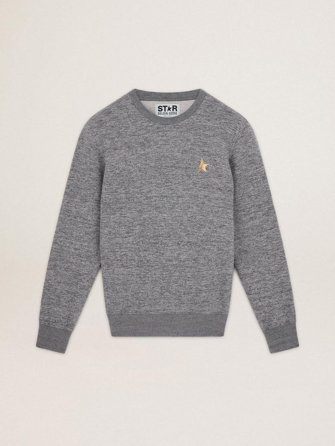 Men’s mélange gray cotton sweatshirt with gold star on the front