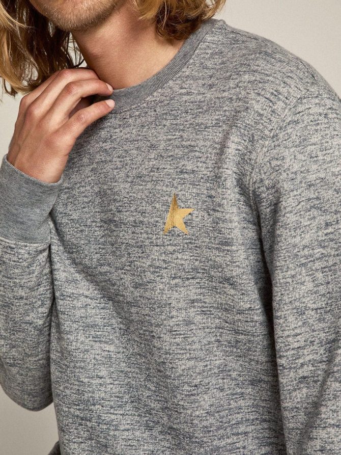 Men’s mélange gray cotton sweatshirt with gold star on the front - Image 2