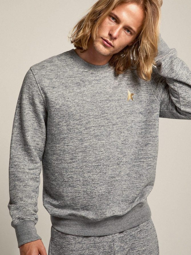 Men’s mélange gray cotton sweatshirt with gold star on the front - Image 4