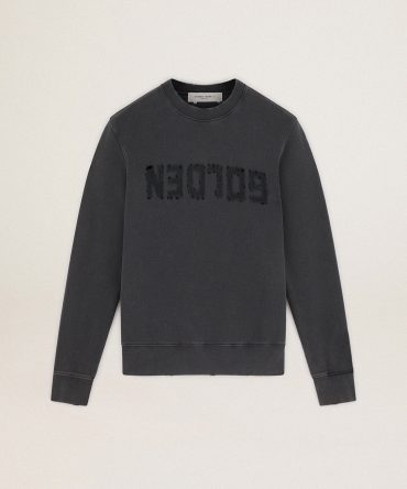 Men’s gray sweatshirt with logo and distressed treatment