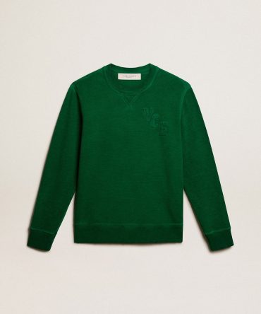 Round-neck sweatshirt in green cotton fleece