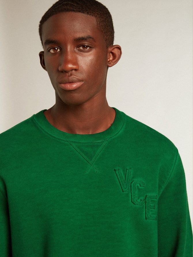Round-neck sweatshirt in green cotton fleece - Image 2