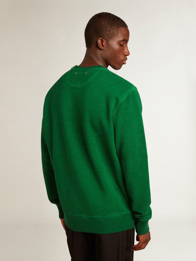 Round-neck sweatshirt in green cotton fleece - Image 4