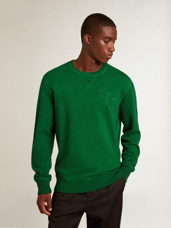Round-neck sweatshirt in green cotton fleece - Image 5