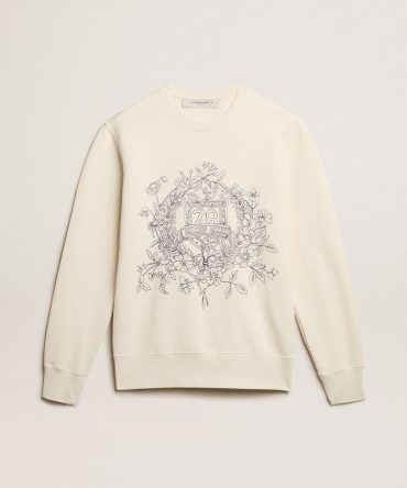 Men’s aged white cotton sweatshirt with embroidery on the front