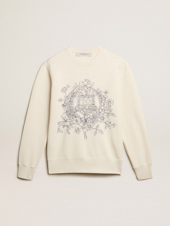 Men’s aged white cotton sweatshirt with embroidery on the front