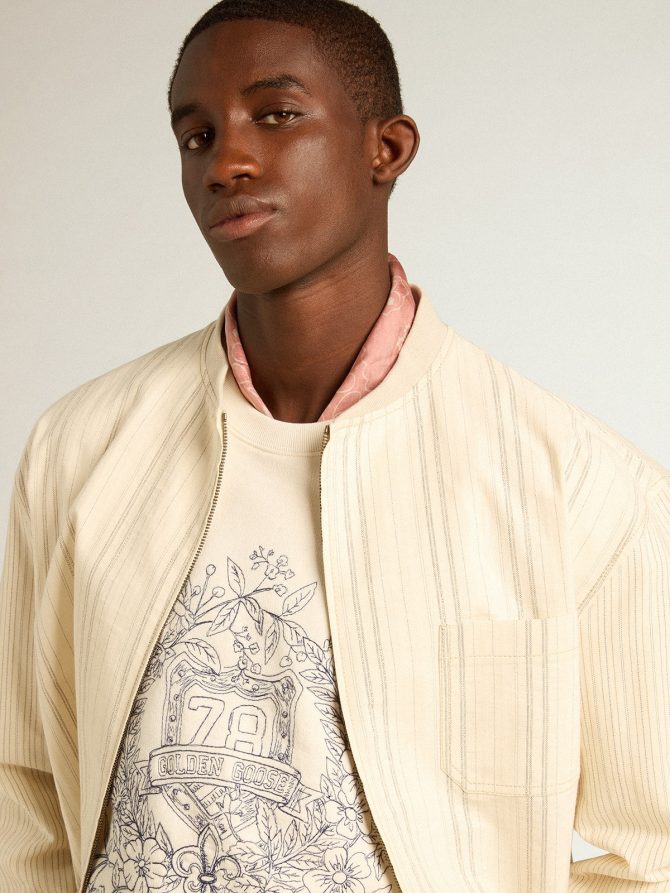 Men’s aged white cotton sweatshirt with embroidery on the front - Image 2