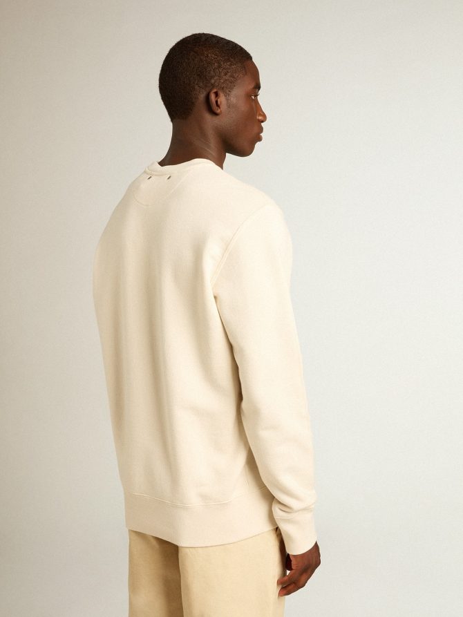 Men’s aged white cotton sweatshirt with embroidery on the front - Image 4