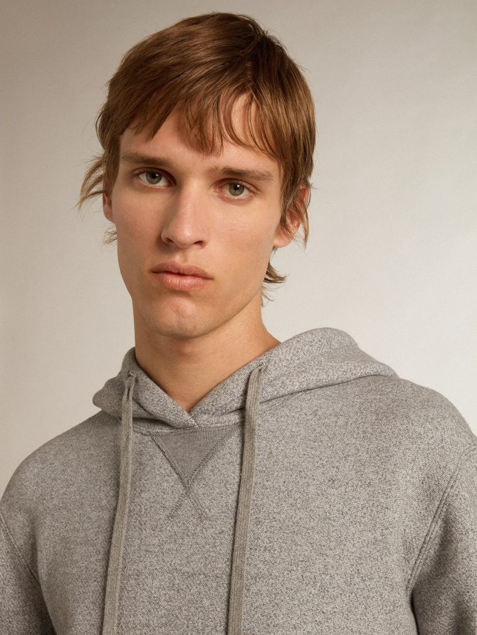 Gray melange cotton sweatshirt with hood - Image 2