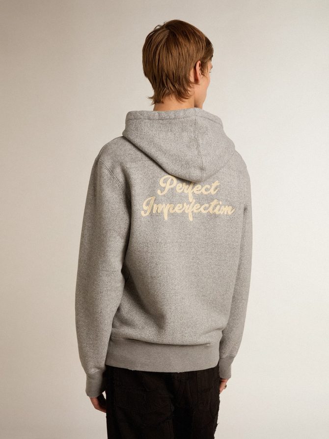 Gray melange cotton sweatshirt with hood - Image 4