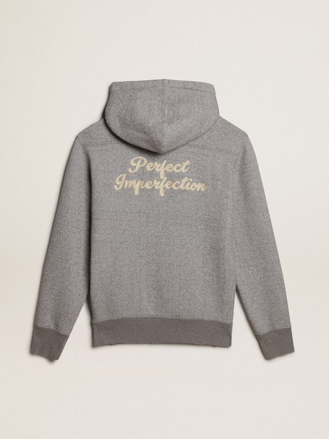 Gray melange cotton sweatshirt with hood - Image 6