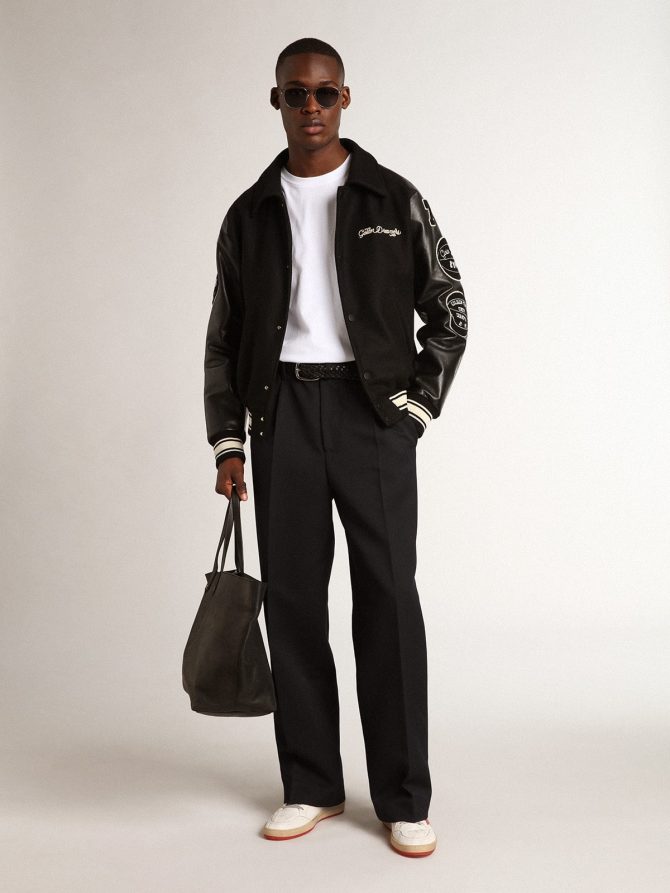 Black wool bomber jacket with patch - Image 5