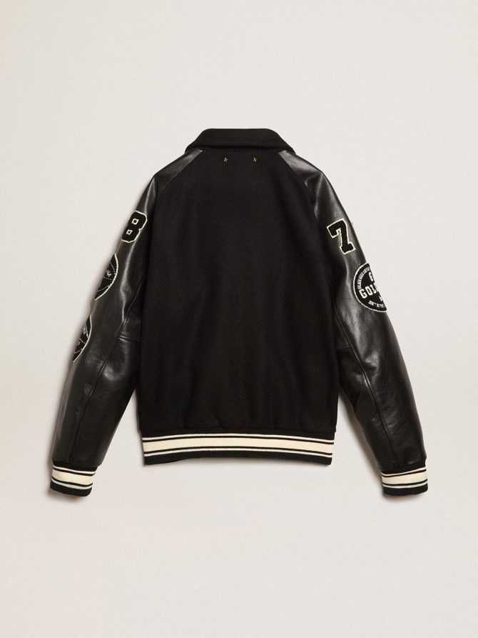 Black wool bomber jacket with patch - Image 6