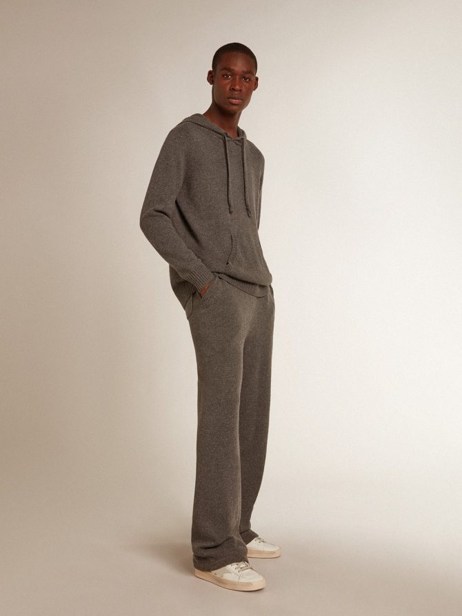 Men’s gray melange cashmere blend joggers - Image 3