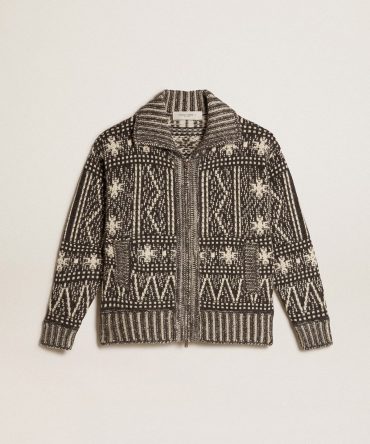 Cardigan with dark gray Fair Isle pattern