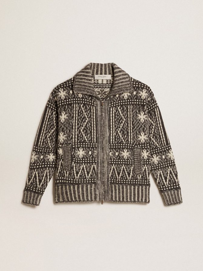Cardigan with dark gray Fair Isle pattern
