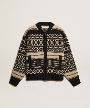 Men’s cardigan in ecru wool with jacquard design