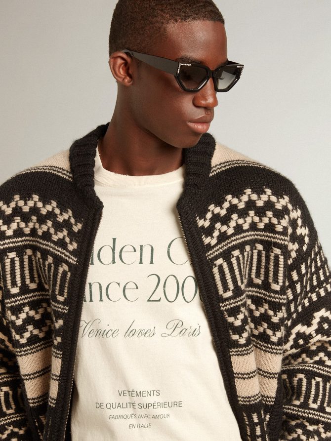 Men’s cardigan in ecru wool with jacquard design - Image 2