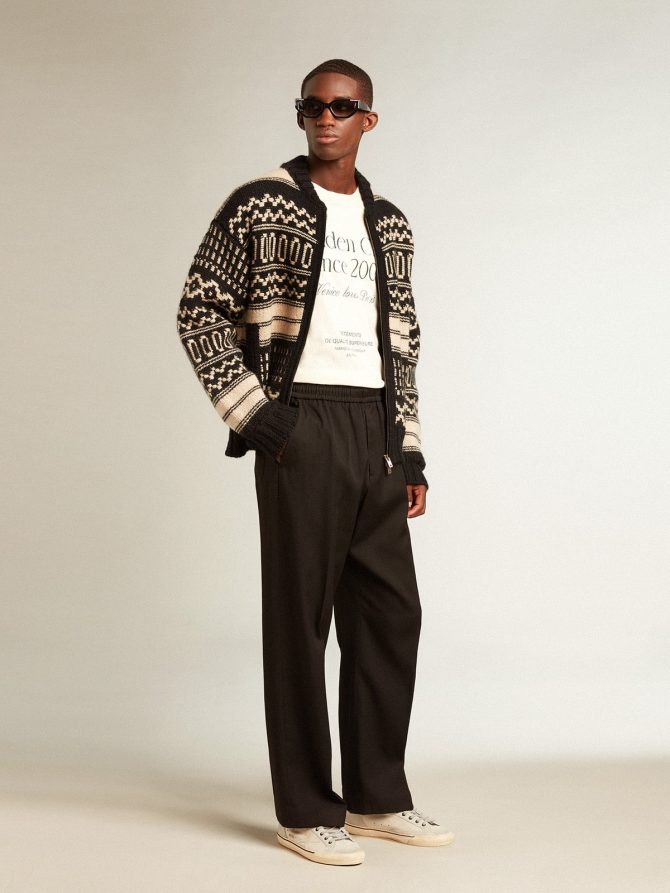 Men’s cardigan in ecru wool with jacquard design - Image 3