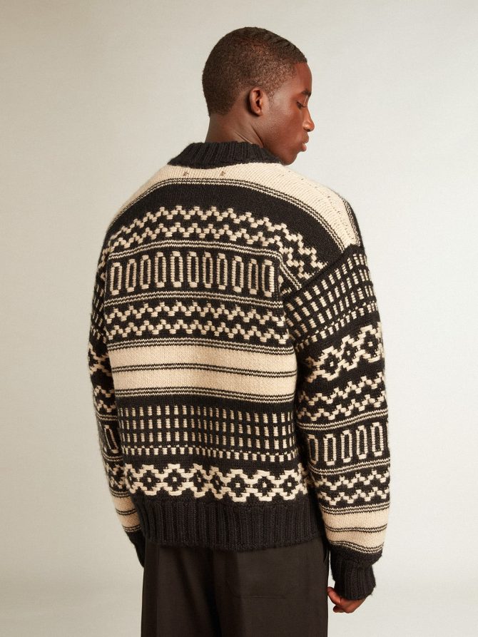 Men’s cardigan in ecru wool with jacquard design - Image 4