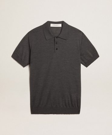 Men’s short-sleeved polo shirt in gray merino wool