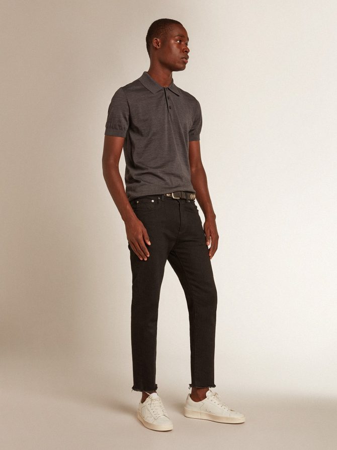 Men’s short-sleeved polo shirt in gray merino wool - Image 3