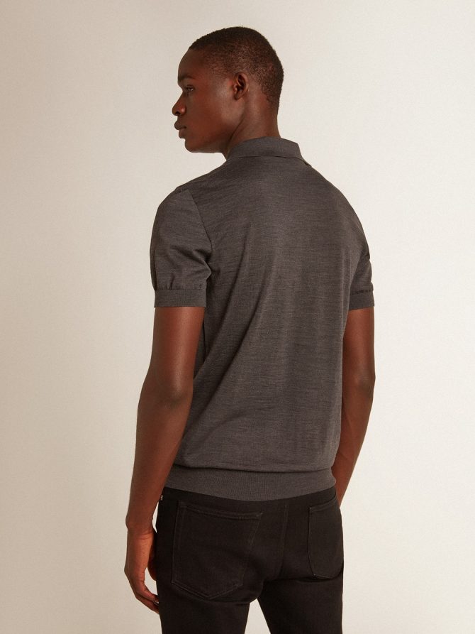 Men’s short-sleeved polo shirt in gray merino wool - Image 4